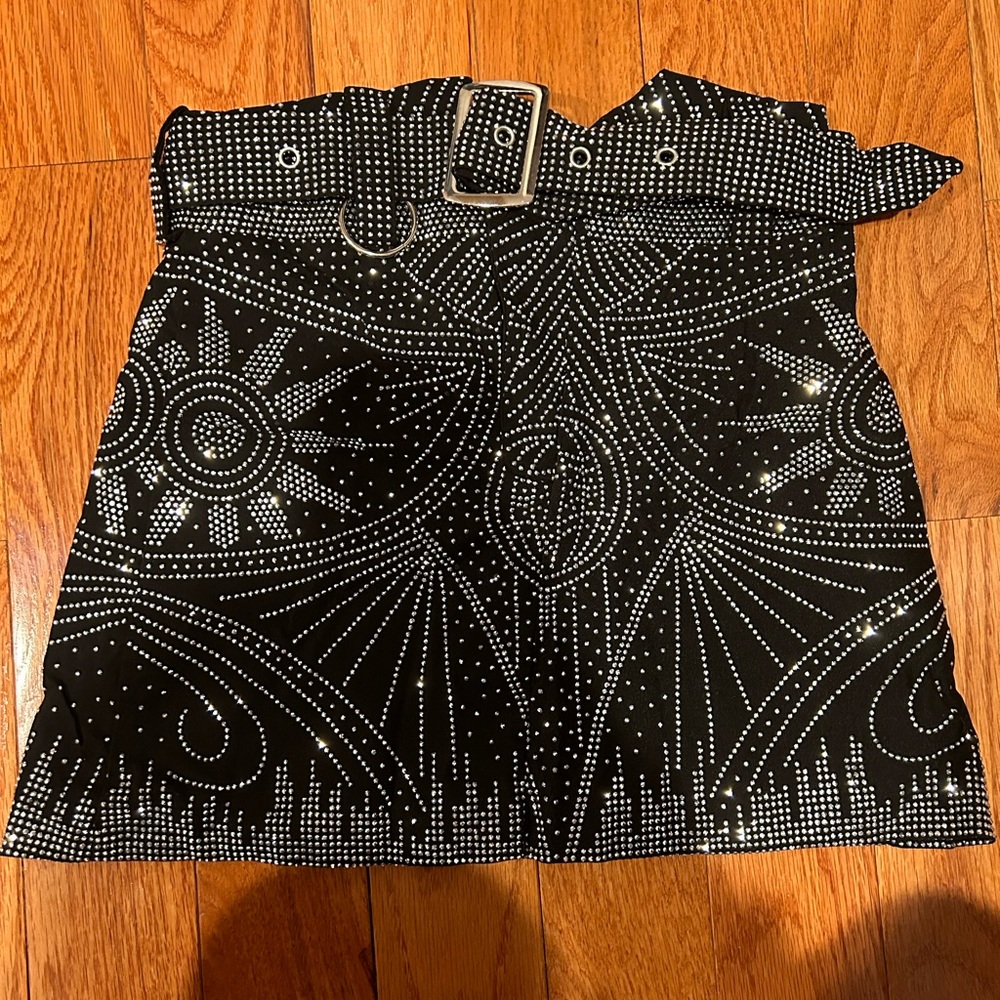 Thomas Runway - small - stretch - western cowgirl mini skirt in black rhinestone